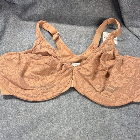 Glamorise WonderWire® Front Close StretchFloral Lace Underwire nude Bra 42G